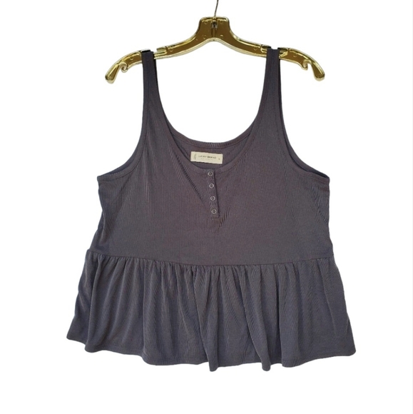 LUCKY Babydoll Tank Top Grey Ribbed  Medium NWOT - Picture 2 of 11